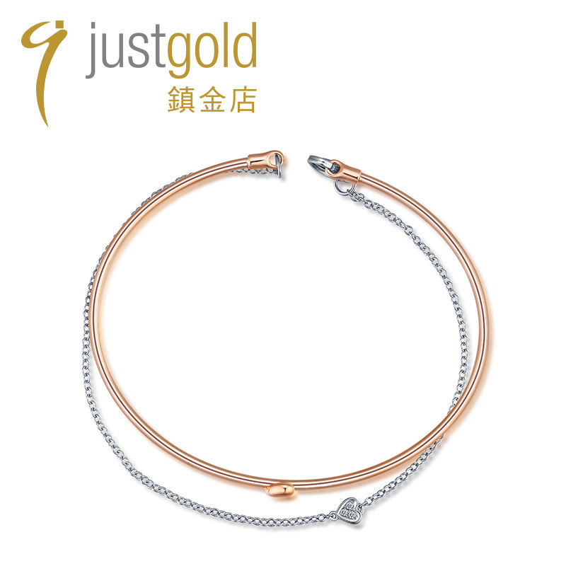 justgold镇金店Felicity2分钻石18K玫瑰金黄金手镯手链7120222D