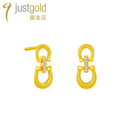 justgold镇金店骥福黄金钻石足金耳环耳钉（含耳堵）1331311Y