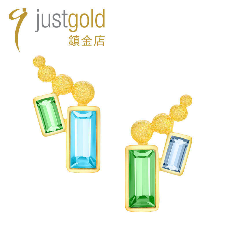 justgold镇金店瑰丽莹雪足金黄金耳环耳钉（含耳堵）1322241Y