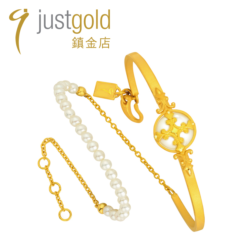 justgold镇金店浪漫明珠黄金足金手链手镯1102421Y