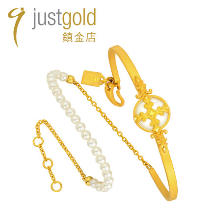 justgold镇金店浪漫明珠黄金足金手链手镯1102421Y