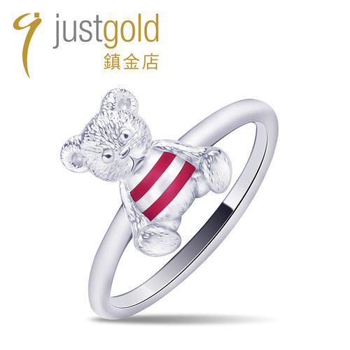 justgold金店可爱熊银戒指女士款