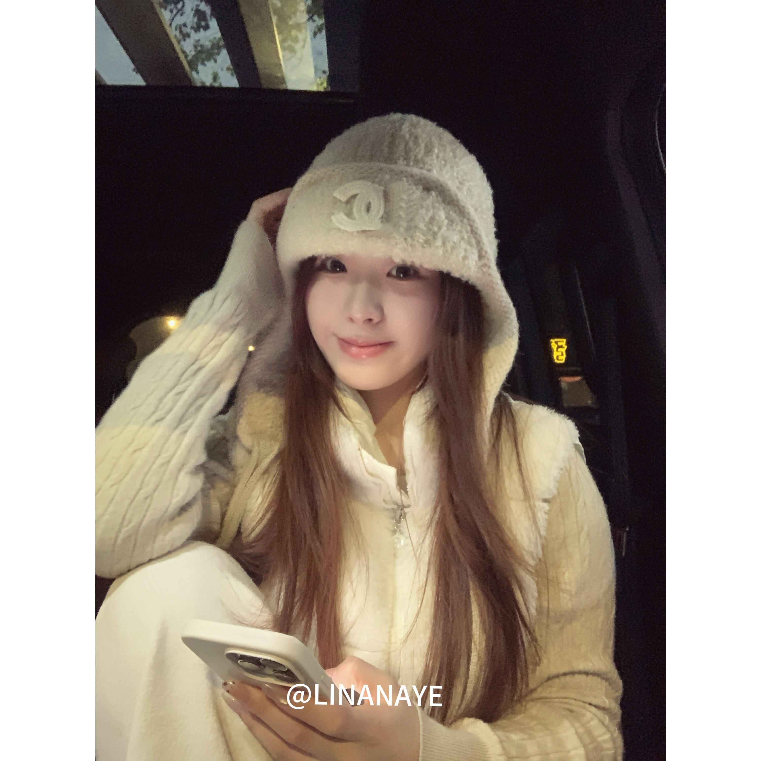 Lnny 小香风护耳帽毛绒女冬季保暖防寒加厚加绒针织毛线帽