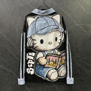 卡通设计感kt猫半拉链翻领卫衣女春秋新款宽松休闲甜美中长款上衣