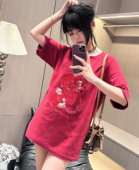 龙年本命年磨毛重工国风刺绣龙图短袖 T恤女创意设计宽松半袖