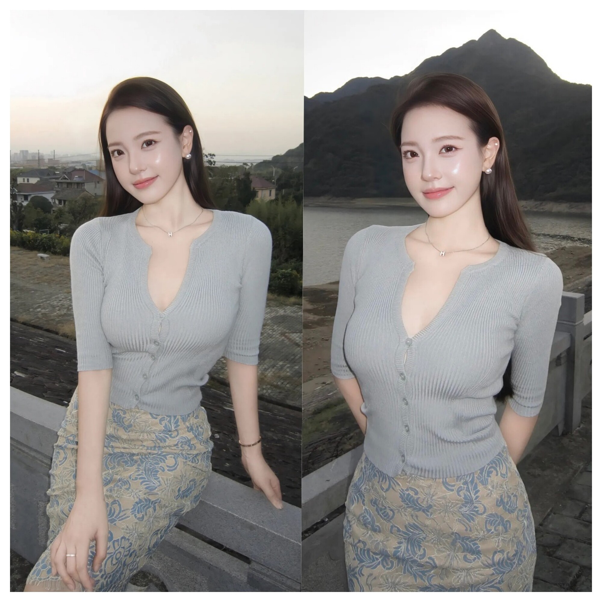 韩系针织开衫半身裙两件套女夏