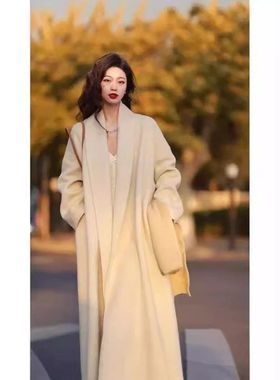 CC雨涵同款红色毛呢大衣富家千金双面羊绒女高级感秋冬新毛呢外套