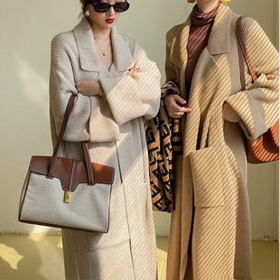 黑色针织大衣秋冬毛衣外套女加厚名媛宽松慵懒风过膝 我是香秀同款