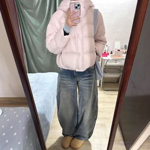 麦小d粉色羽绒服90白鸭绒秋冬季新款泡芙女短款小个加厚外套保暖