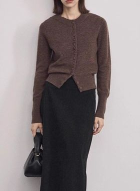 SHALLOW STREAMS 秋季新款荃羊毛针织衫时髦圆领开衫外套女上衣