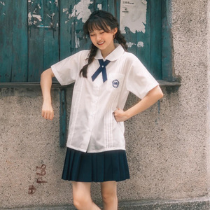 019卡卡同款附中白衬衫藏青半裙校服jk制服学生压褶学院风两件套
