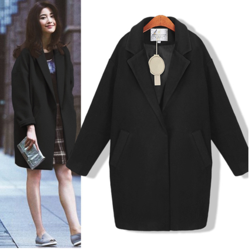 Fabric overcoat women's wear Korean version of thin students in the long and thicker cocoon type autumn and winter woolen overcoat college style