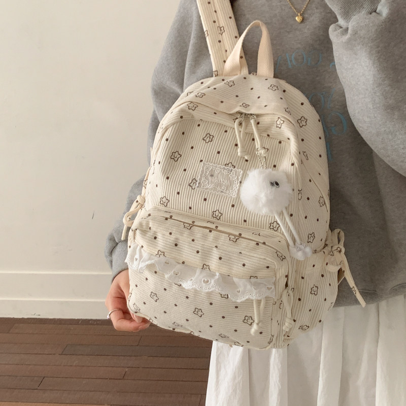 ins秋冬复古双肩包女 休闲少女印花灯芯绒学生书包百搭旅行背包,箱包皮具/热销女包/男包,双肩背包,淘宝优惠券,粉丝福利购,淘宝优惠卷