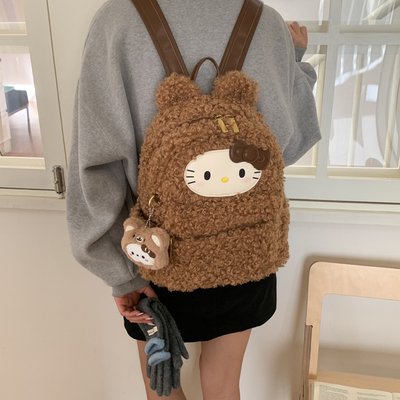 卡通可爱小猫冬季毛绒双肩包