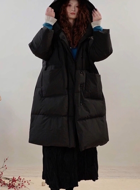 连帽长款羽绒服女冬季加厚保暖百搭茧型廓形羽绒衣1D-1L000092