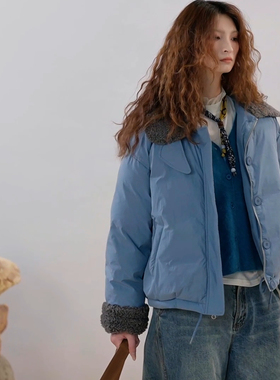 短款羽绒服女冬翻领拼接设计感时尚洋气高级感1D-1L000187