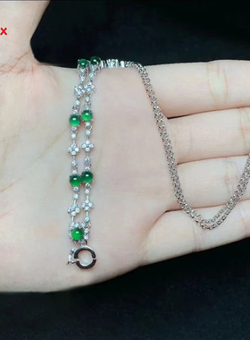 s925银镶翡翠雪花项链配链万能链挂坠链