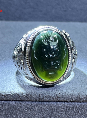 和田玉扳指男士商务礼品送父亲龙头霸业藏银戒指活口可调节