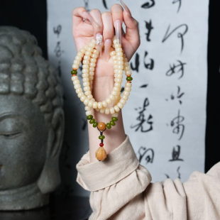 奶油黄玉化菩提根手链手串男女款手链佛珠文玩菩提桶珠项链菩提子