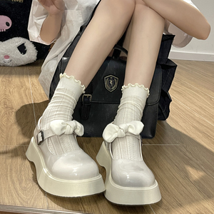 深霖奶fufu蝴蝶结小皮鞋女2023年新款厚底法式温柔配裙子玛丽珍鞋