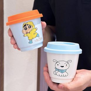 女高颜值礼物可爱水杯办公室随手咖啡杯 蜡笔小新联名陶瓷杯子新款