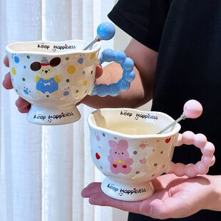高颜值小狗小兔马克杯情侣陶瓷喝水杯送女生生日礼物办公室咖啡杯