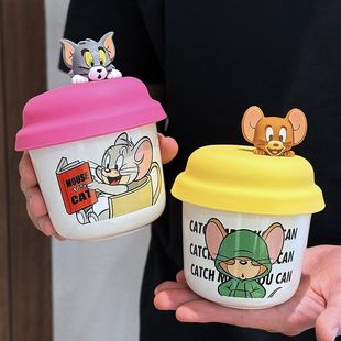 猫和老鼠带盖陶瓷马克杯可爱卡通家用喝水杯子情侣杯子礼物伴手礼