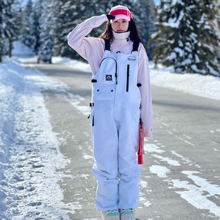 背带滑雪裤女防水防风专业滑雪服背带裤单板双板女款白色防雪裤女
