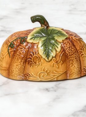 特价清仓陶瓷纯手绘釉下彩工艺成熟南瓜牛油盒盖摆件