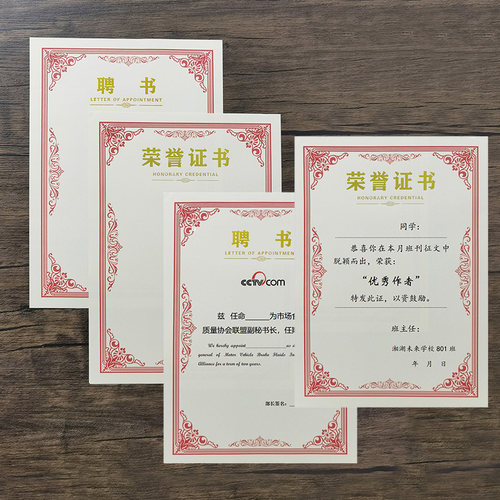 荣誉证书聘书奖状纸竖版款可打印