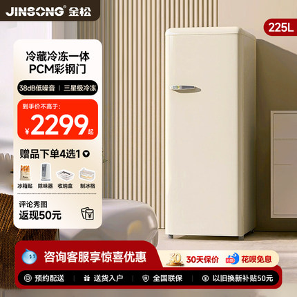 金松复古冰箱客厅小型大单门家用彩色网红可爱高颜值民宿嵌入225L