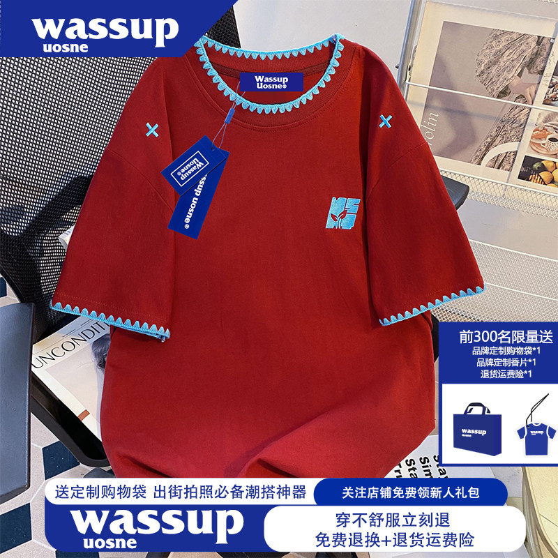 WASSUP重磅纯棉刺绣短袖t恤男女2026新款夏季休闲百搭情侣上衣服