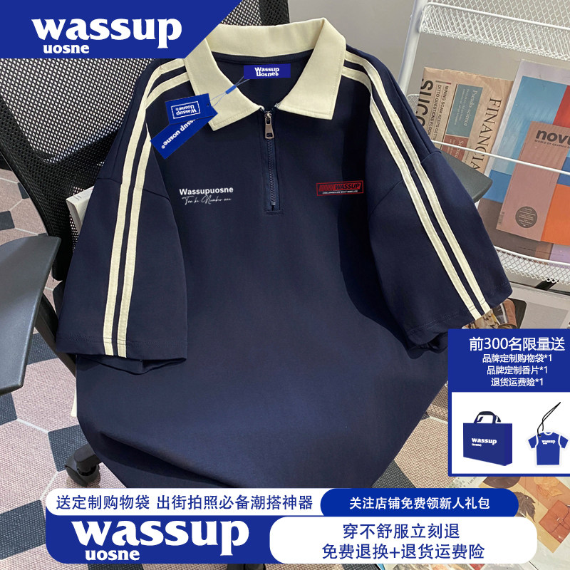 WASSUP美式高街潮牌polo衫短袖t恤男士2026新款夏季纯棉翻领上衣