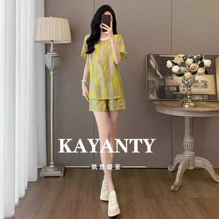 女夏洋氣減齡短袖 KAYANTY時尚 套裝 薄款 休閑短褲 高級感兩件套顯瘦