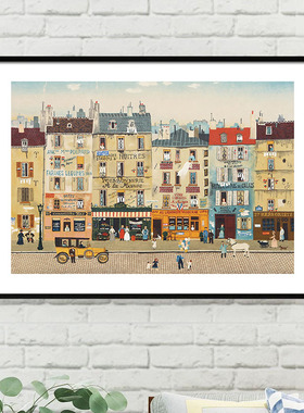 Michel Delacroix法国街景建筑圣诞装饰画可爱风格儿童房床头壁画