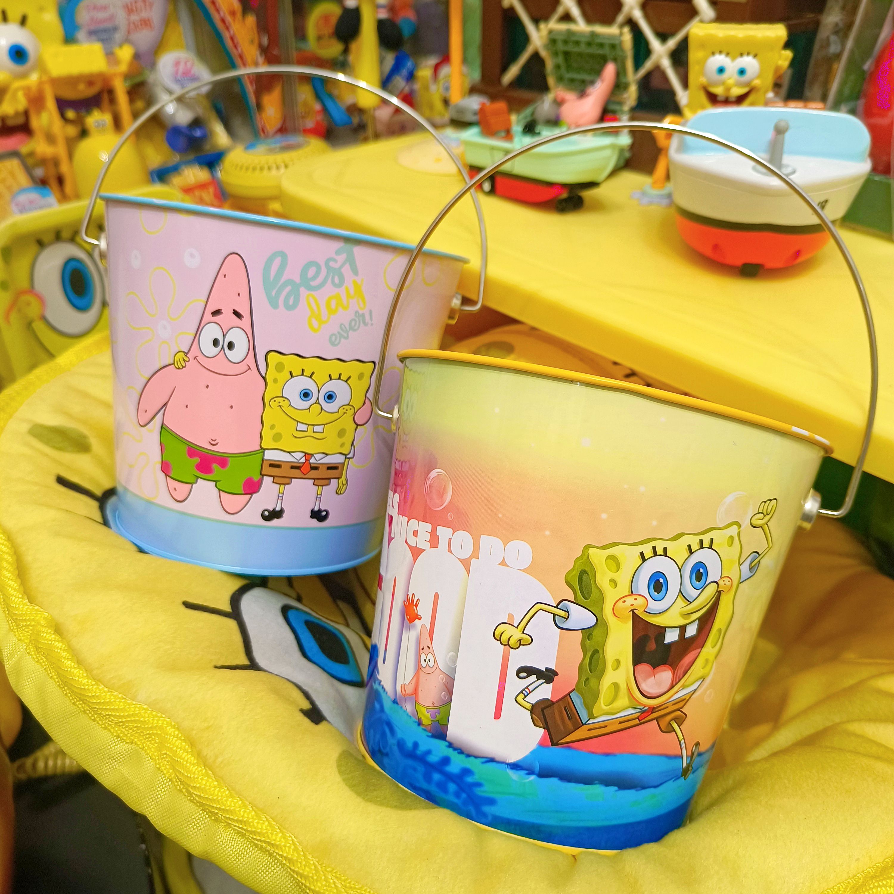 正版新款海绵宝宝派大星电影院爆米花铁桶收纳可爱动漫玩具周边