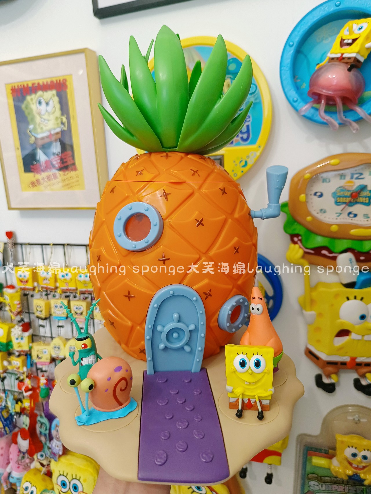 正版韩国限定海绵宝宝绝版稀有菠萝屋爆米花桶存储玩具摆件周边