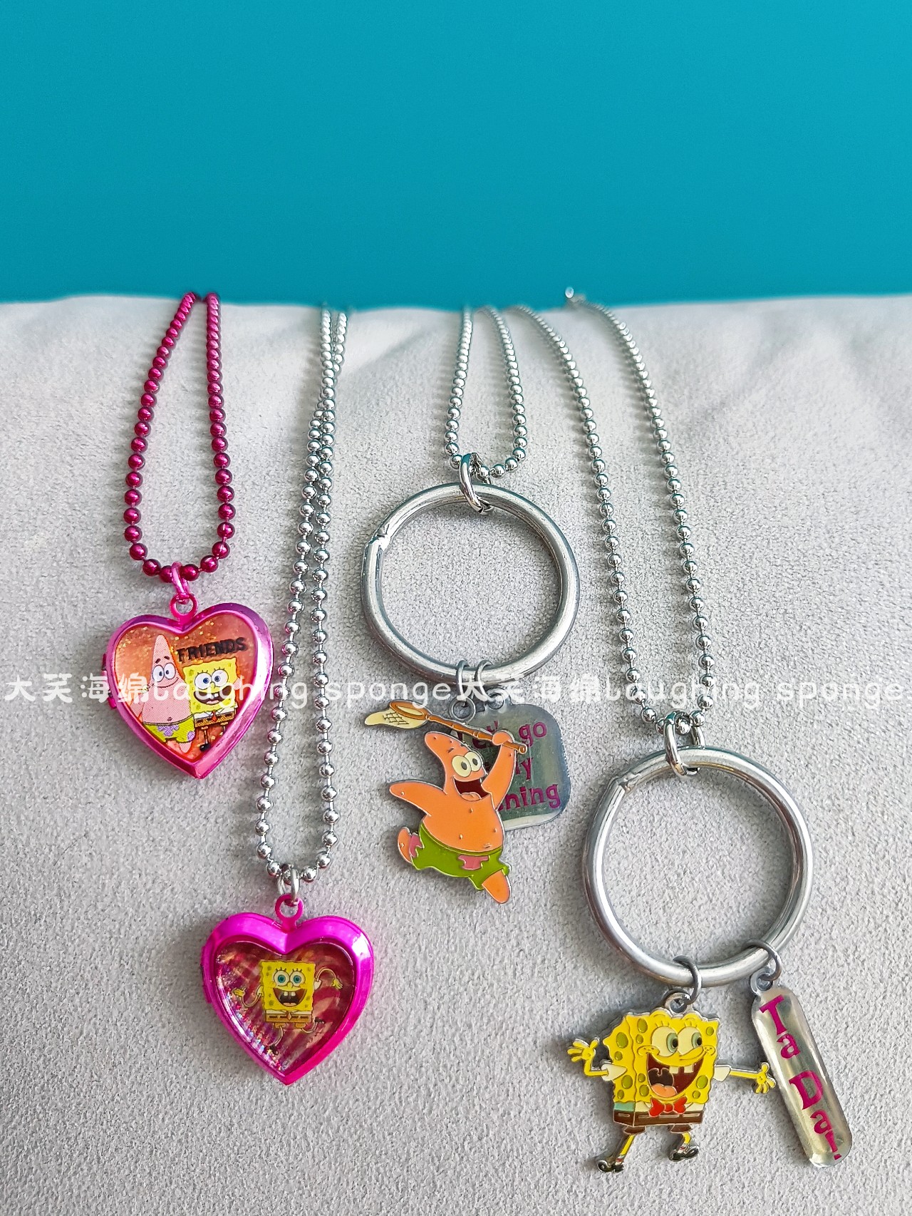 正版老货海绵宝宝派大星可爱卡通动漫爱心项链照片挂件周边