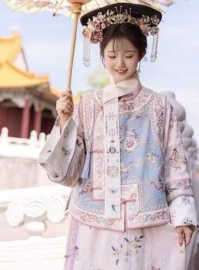 汉服女清代印花古装清朝延吉公主旗袍宫廷格格服两件套旅拍服装女