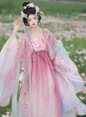花神记樱花汉服女重工刺绣一片齐胸唐制大袖诃子日常清新十二花神
