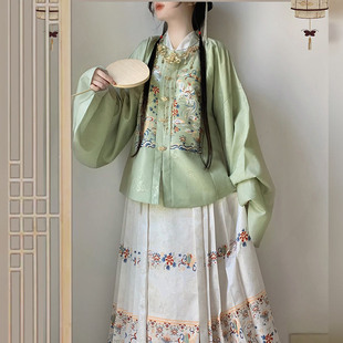 新款原创【白泽】汉服女提花方领补服短袄琵琶袖明制马面裙秋冬款