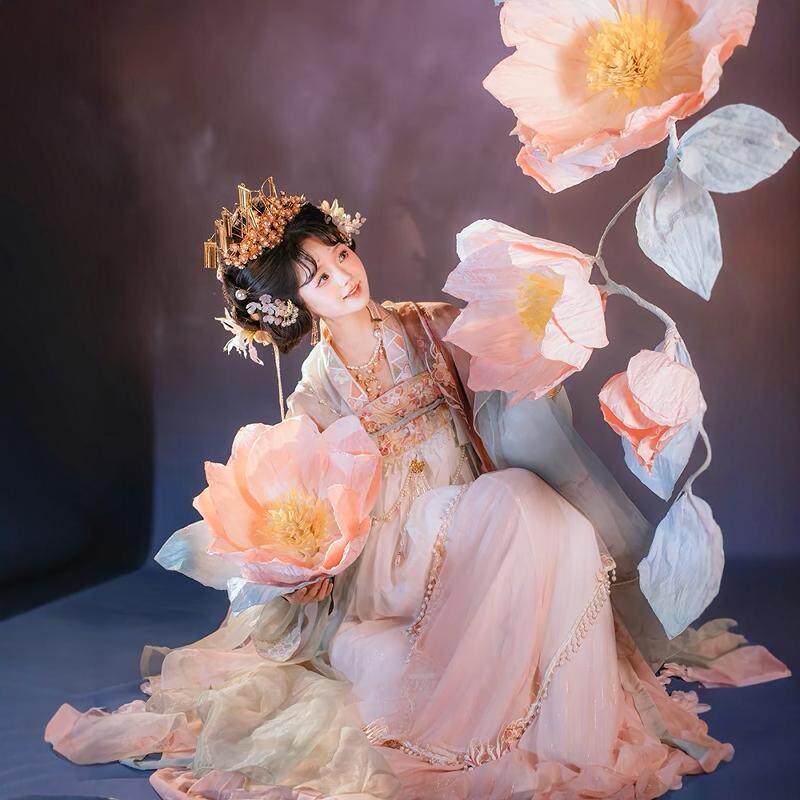 原创汉服女【春樱】国风重工刺绣大袖衫一片式齐胸裙印花披帛春季