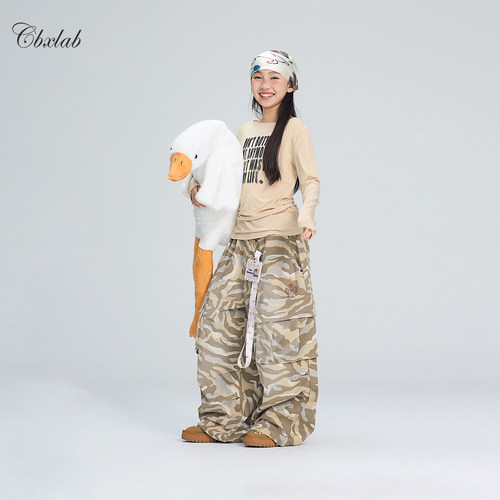 CBXLAB儿童街舞潮牌废土风沙丘迷彩工装裤晕染做旧复古街头hiphop