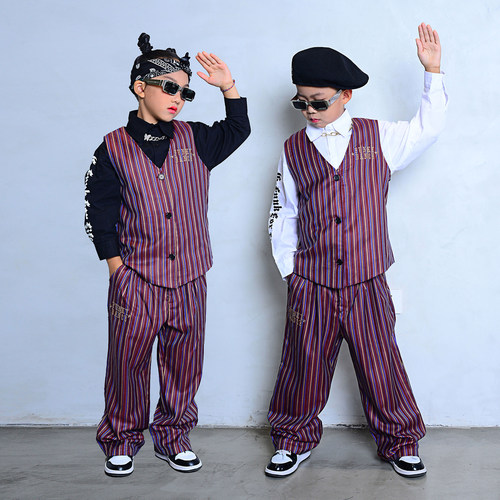 儿童街舞条纹马甲表演服演出服