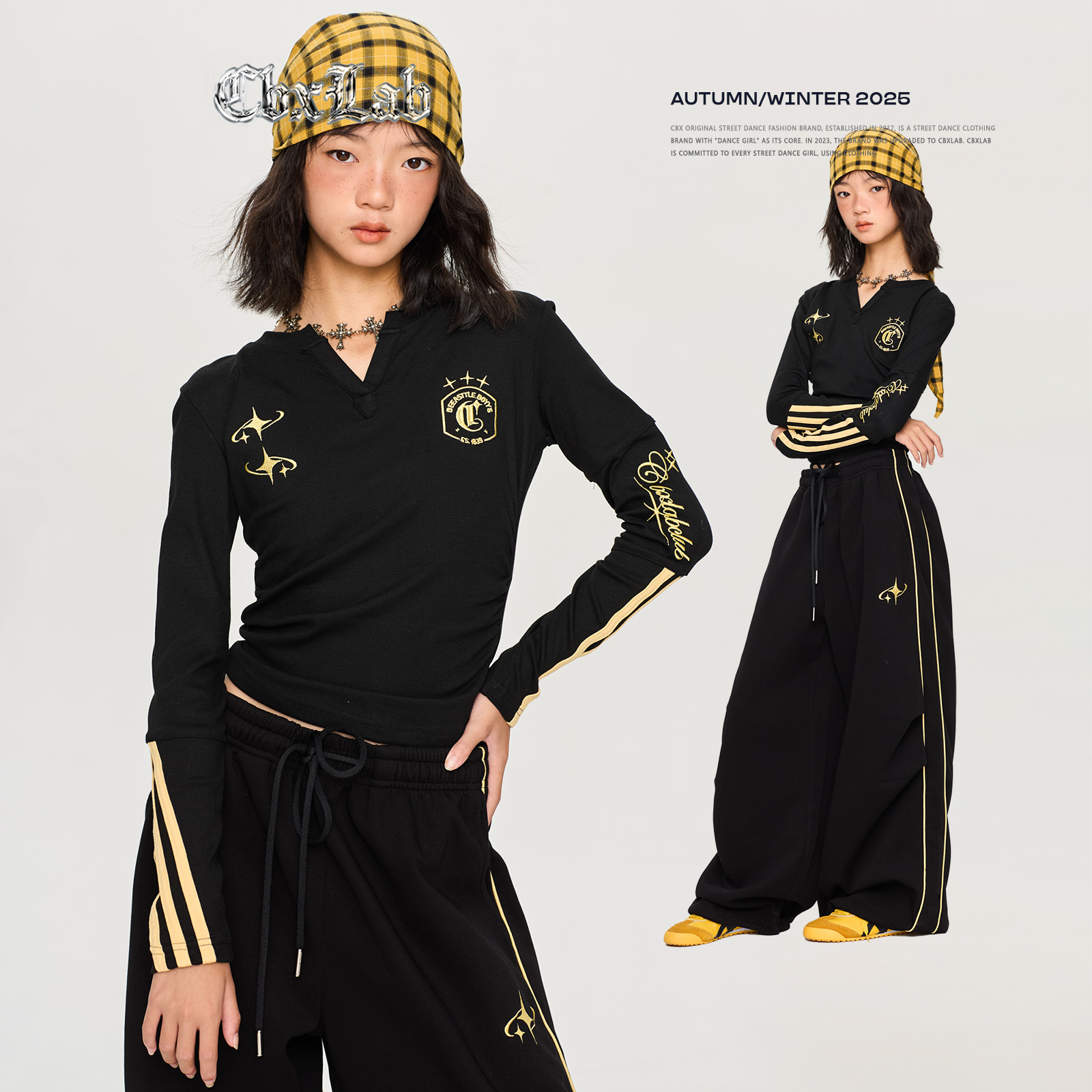 CBXLAB儿童黑金老钱美式爵士长裤