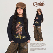 CBXLAB儿童街舞潮牌杜宾烫金圆领嘻哈长袖 美式 复古街头hiphop运动