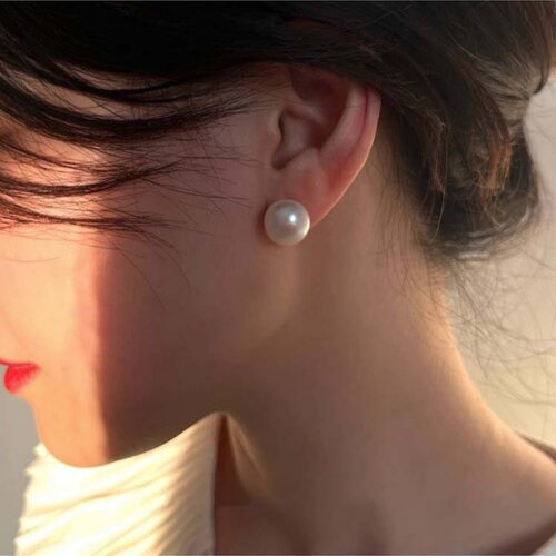 12mm大号5A淡水珍珠耳钉女轻奢tyusha博主同款18k金999银针耳饰