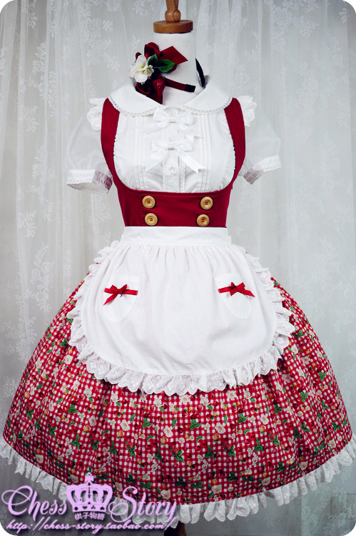 樱桃草莓托胸吊带裙jsk现货围裙