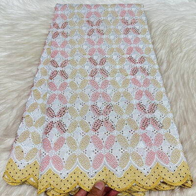 跨境外贸纯棉刺绣花布精美烫钻面料African Swiss cotton lace