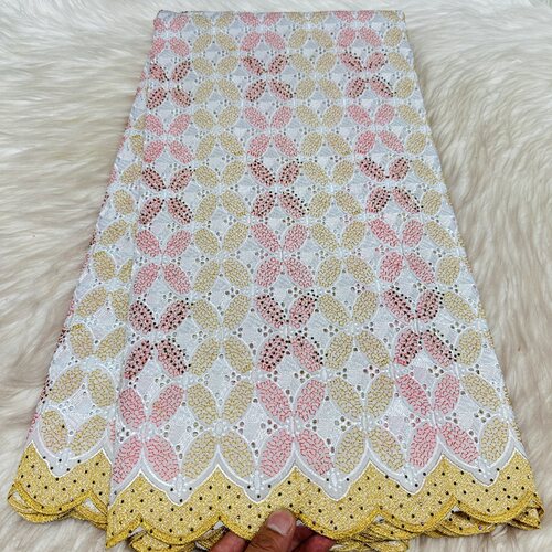 跨境外贸纯棉刺绣花布精美烫钻面料African Swiss cotton lace